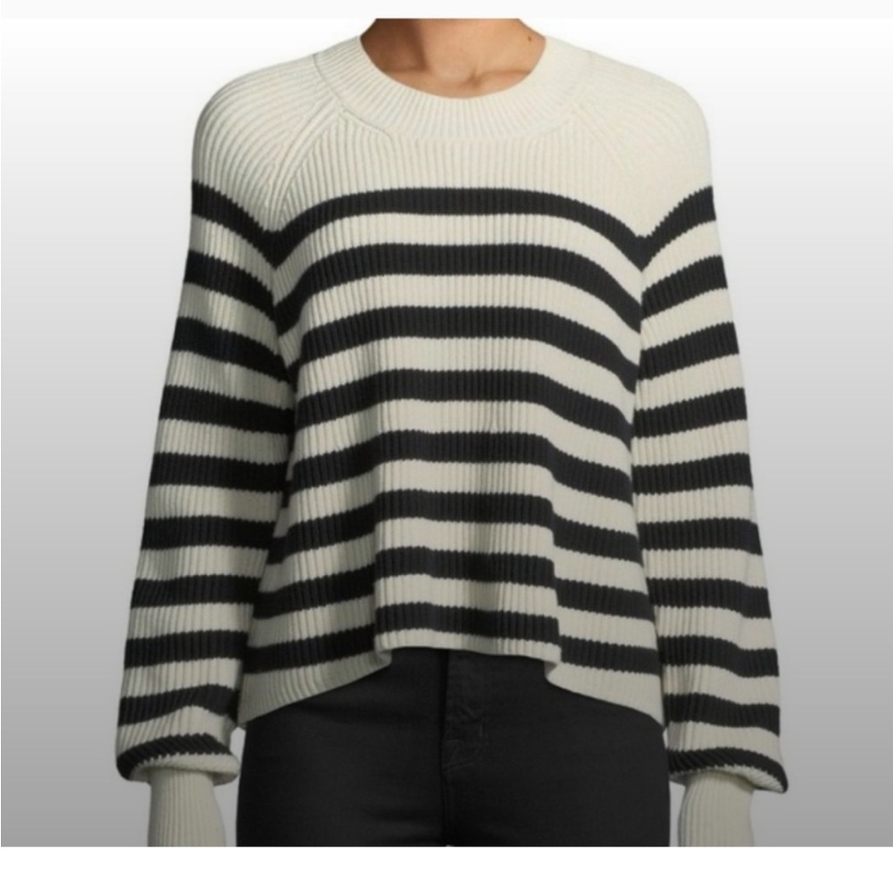 Veronica Beard Boyd Cotton Black and White Striped Sweater Small